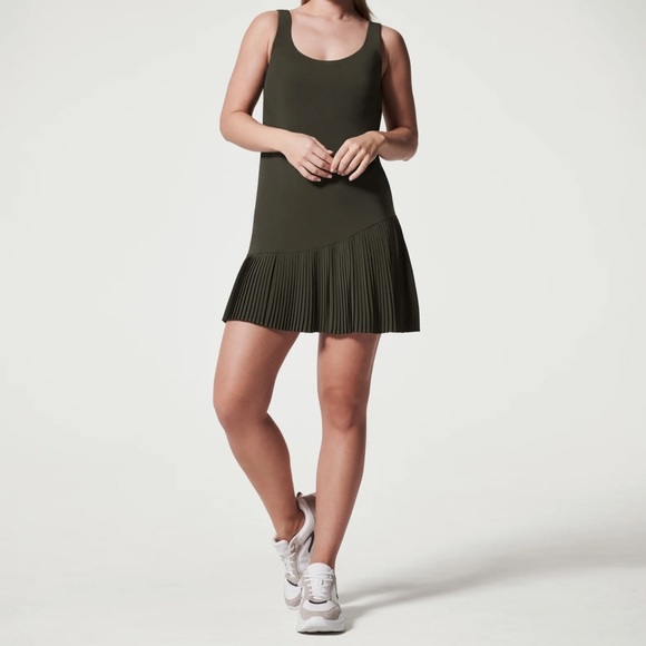 spanx yes pleats dress NEW Size Large Spanx Yes Pleats Built in Shorts Tennis Dress Pine Stone Green